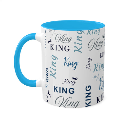 Coffee Mug - King Accent Mug with Blue Text, 11oz Colorful Mug