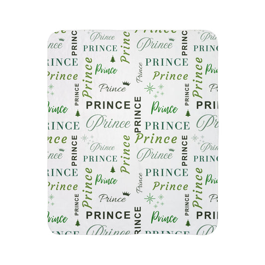 Prince, All Wrapped-up Fleece Sherpa Blanket with Green text