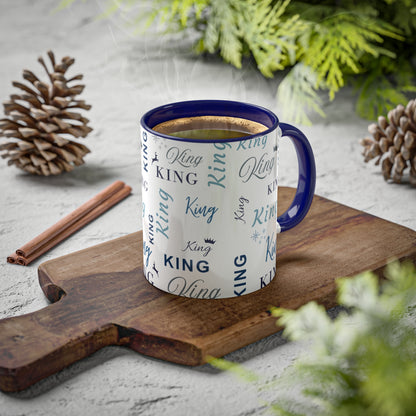 Coffee Mug - King Accent Mug with Blue Text, 11oz Colorful Mug