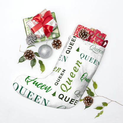 Christmas Stocking - Queen, All Wrapped-up with Green text