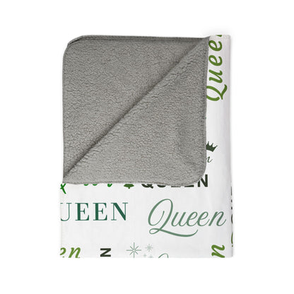 Queen, All Wrapped-up Fleece Sherpa Blanket with Green text