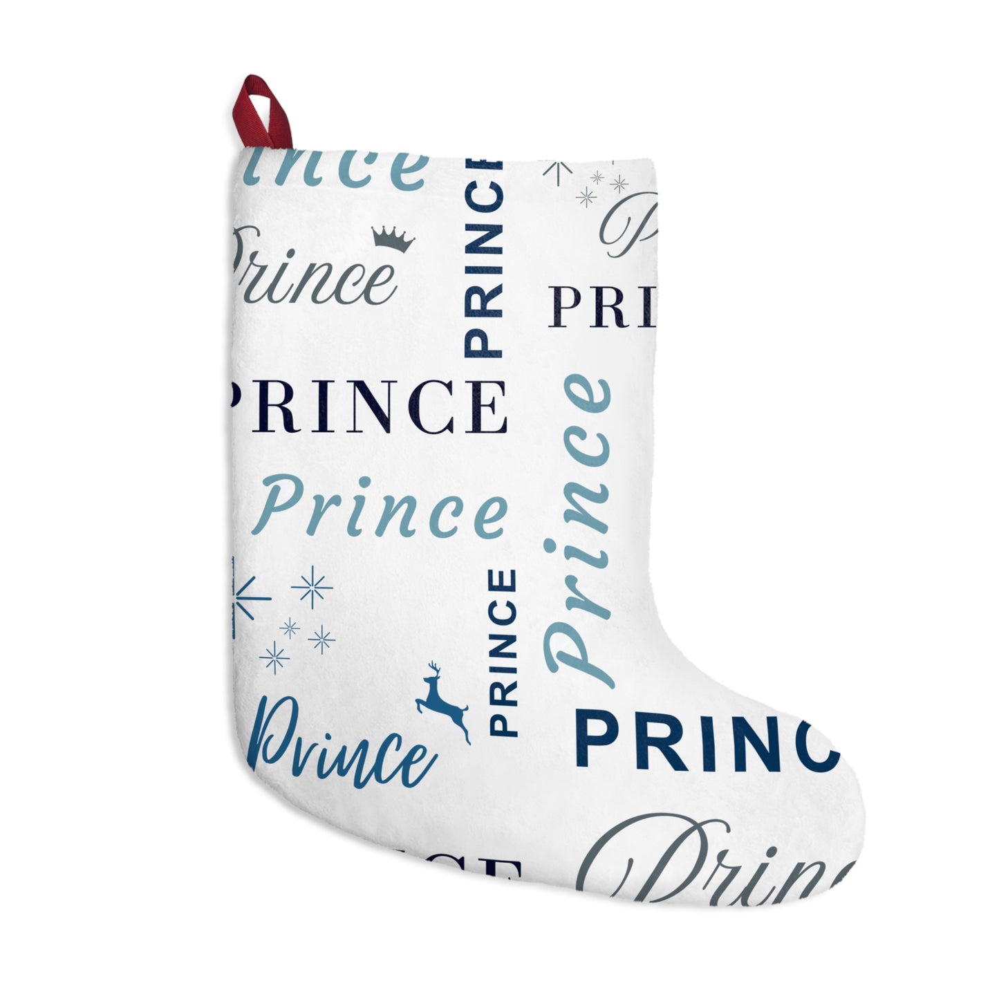 Christmas Stocking - Prince, All Wrapped-up with Blue text