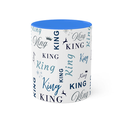 Coffee Mug - King Accent Mug with Blue Text, 11oz Colorful Mug