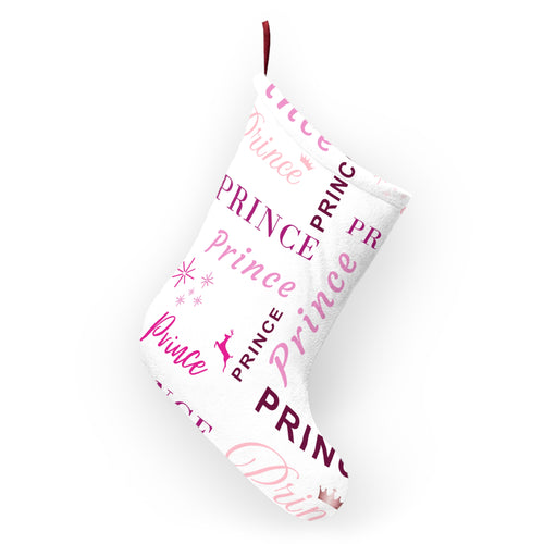 Christmas Stocking - Prince, All Wrapped-up with Pink text