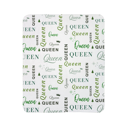 Queen, All Wrapped-up Fleece Sherpa Blanket with Green text