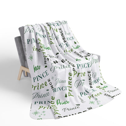 Prince, All Wrapped-up Fleece Sherpa Blanket with Green text