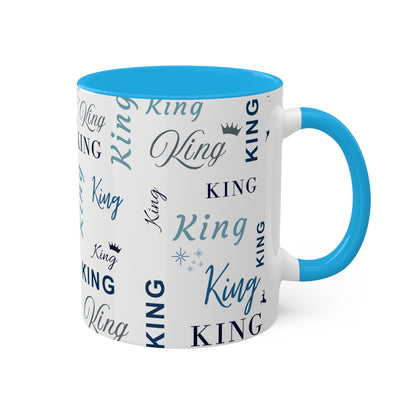 Coffee Mug - King Accent Mug with Blue Text, 11oz Colorful Mug