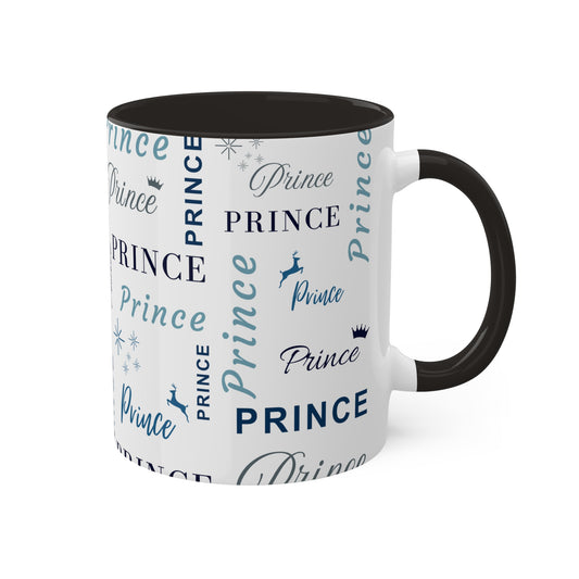 Coffee Mug - Prince Accent Mug with Blue Text, 11oz Colorful Mug