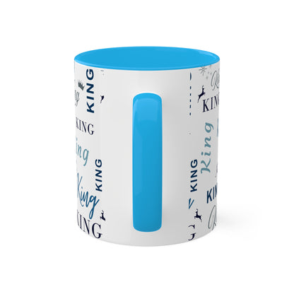 Coffee Mug - King Accent Mug with Blue Text, 11oz Colorful Mug