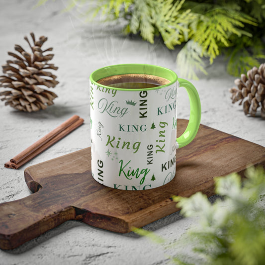 Coffee Mug - King Accent Mug with Green Text, 11oz Colorful Mug