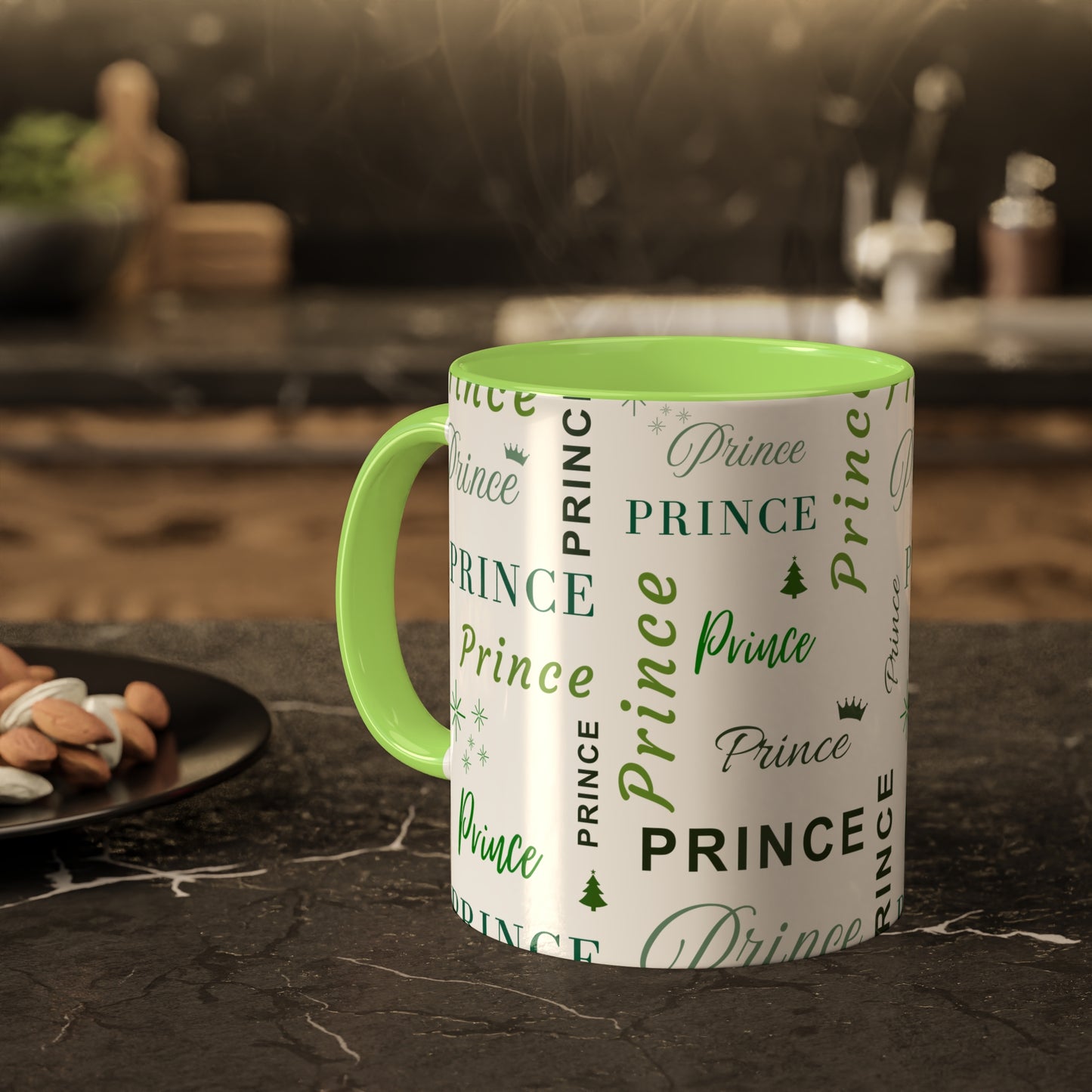 Coffee Mug - Prince Accent Mug with Green Text, 11oz Colorful Mug