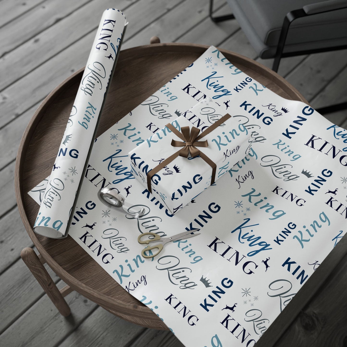 King, All Wrapped-up Wrapping Papers with Blue text