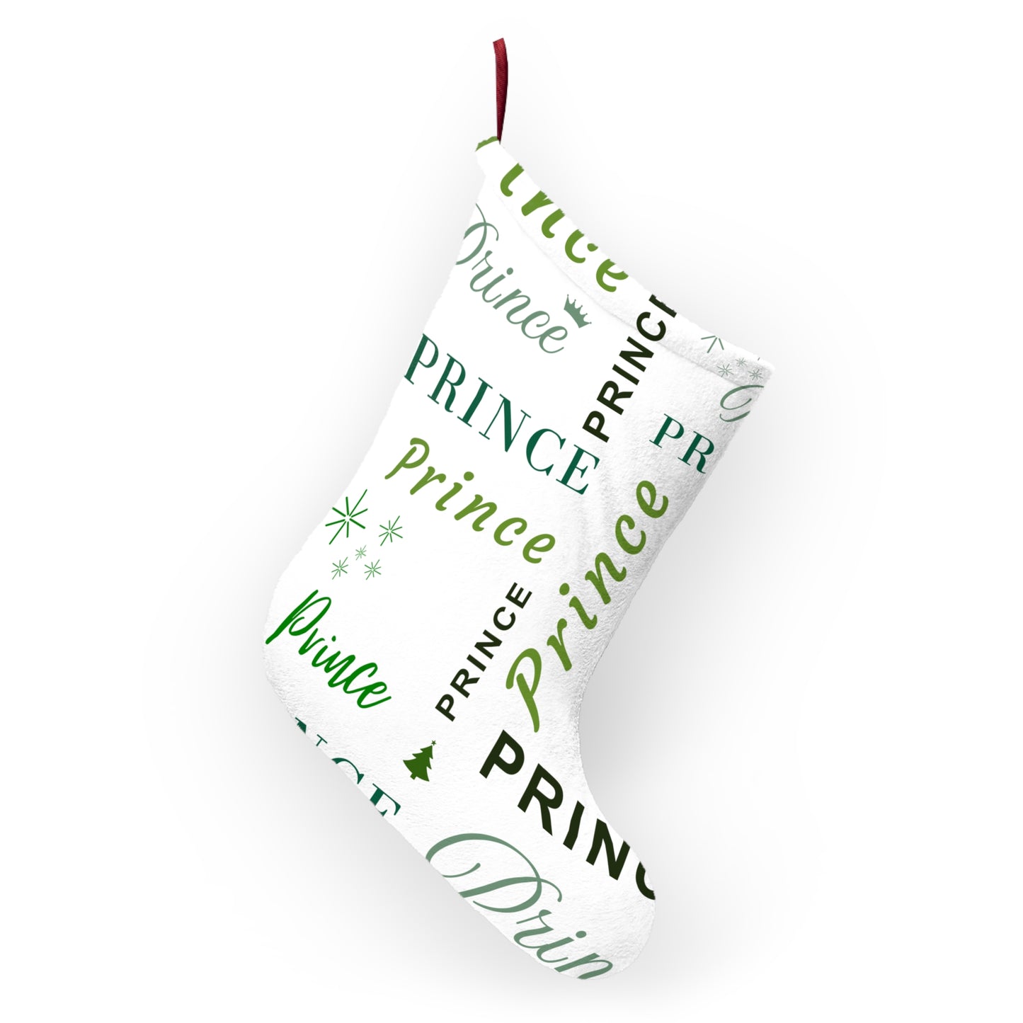 Christmas Stocking - Prince, All Wrapped-up with Green text