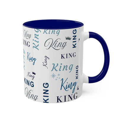 Coffee Mug - King Accent Mug with Blue Text, 11oz Colorful Mug