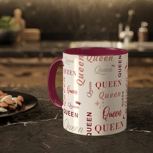 Coffee Mug - Queen Accent Mug with Red Text, 11oz Colorful Mug