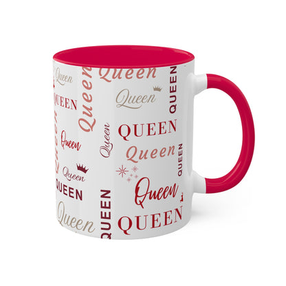 Coffee Mug - Queen Accent Mug with Red Text, 11oz Colorful Mug