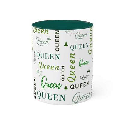 Coffee Mug - Queen Accent Mug with Green Text, 11oz Colorful Mug