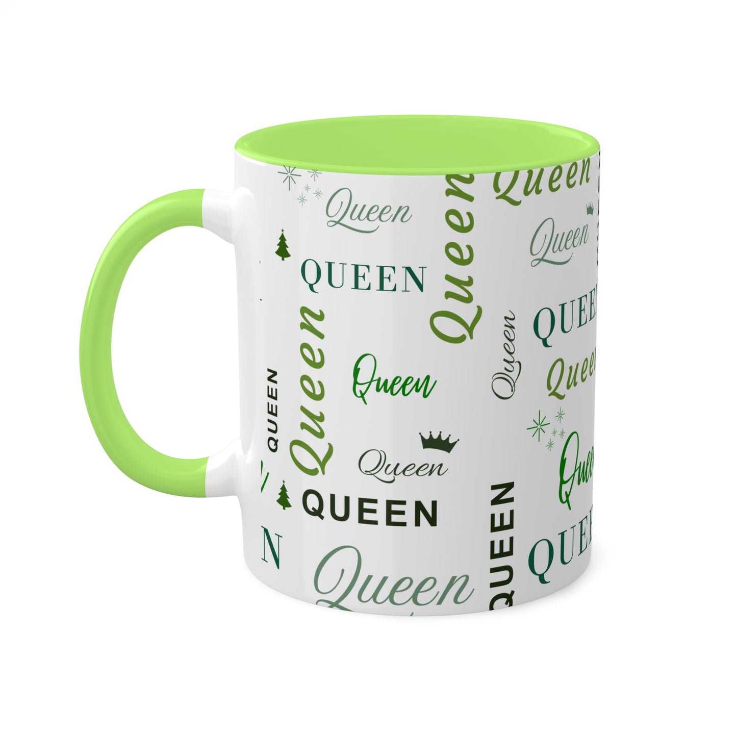 Coffee Mug - Queen Accent Mug with Green Text, 11oz Colorful Mug