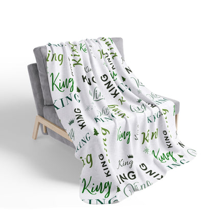 King, All Wrapped-up Fleece Sherpa Blanket with Green text