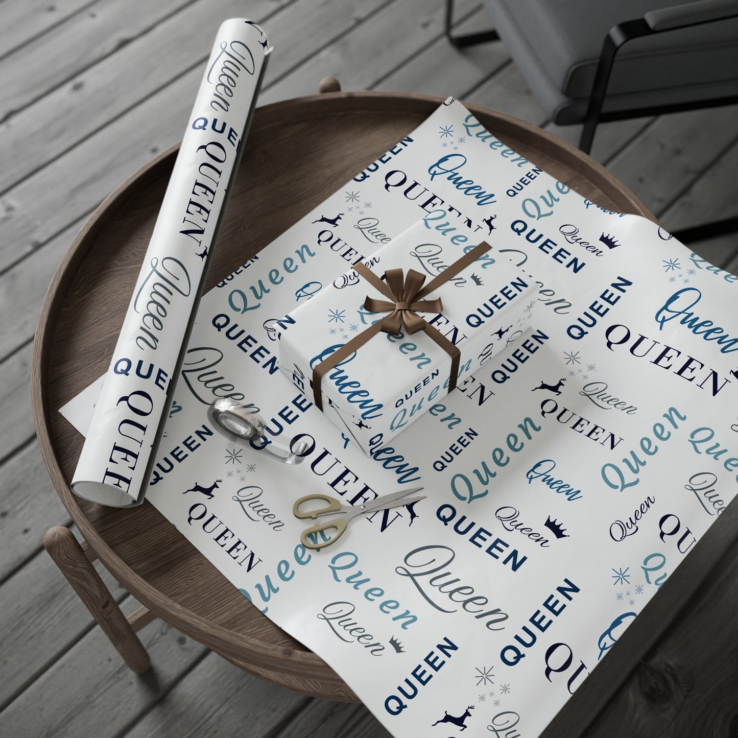 Queen, All Wrapped-up Wrapping Papers with Blue text