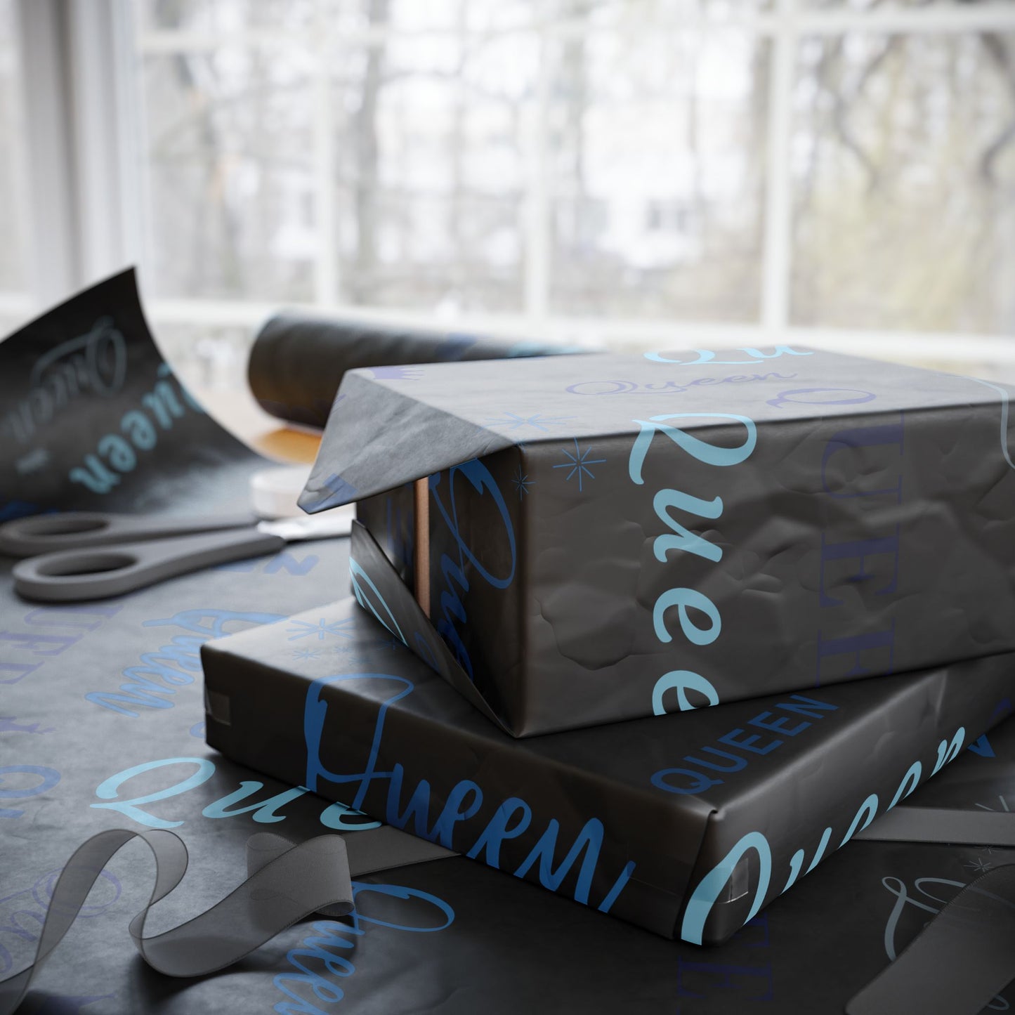 Queen, All Wrapped-up Wrapping Papers with Blue text