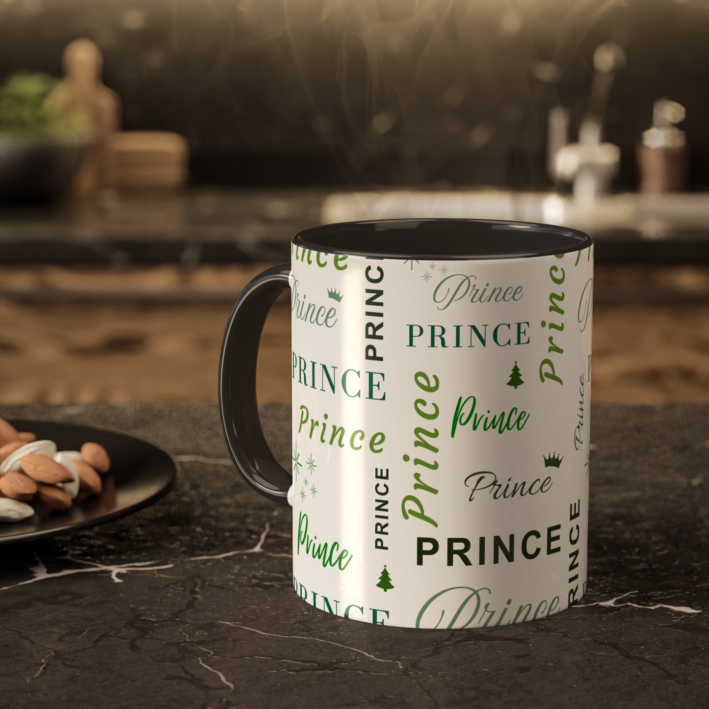 Coffee Mug - Prince Accent Mug with Green Text, 11oz Colorful Mug