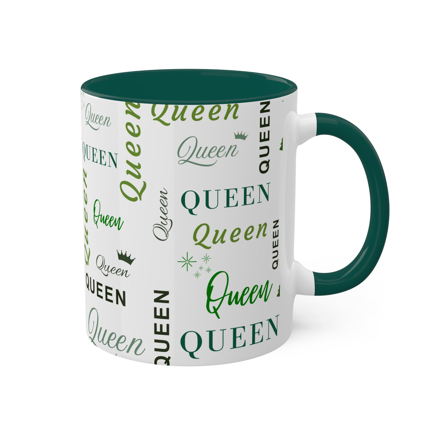 Coffee Mug - Queen Accent Mug with Green Text, 11oz Colorful Mug