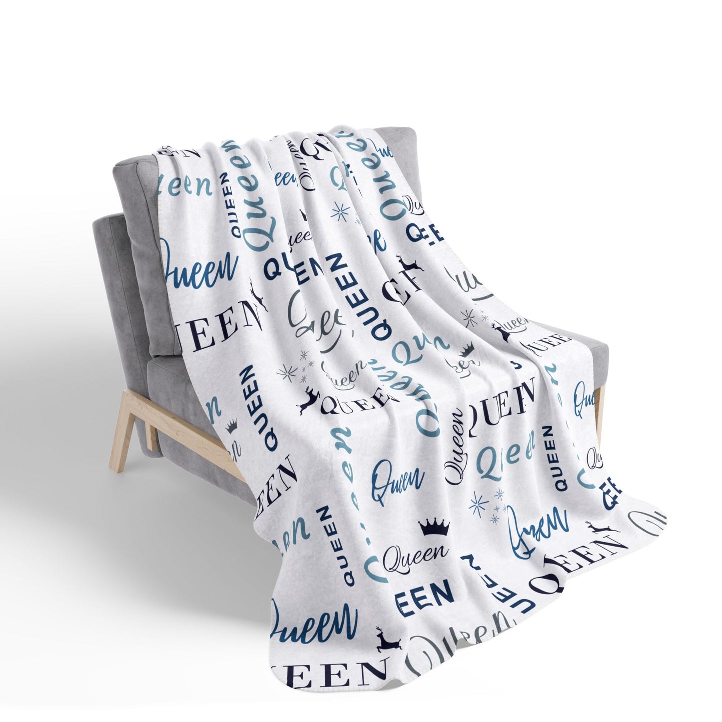 Queen, All Wrapped-up Fleece Sherpa Blanket with Blue text