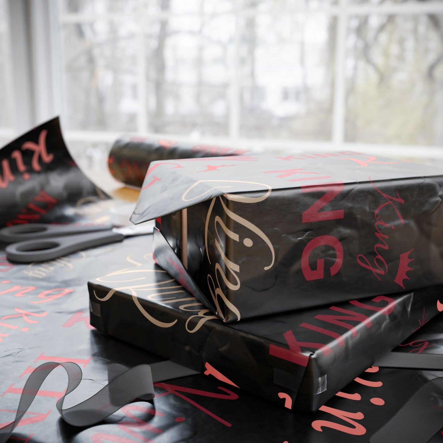 King, All Wrapped-up Wrapping Papers with Red text