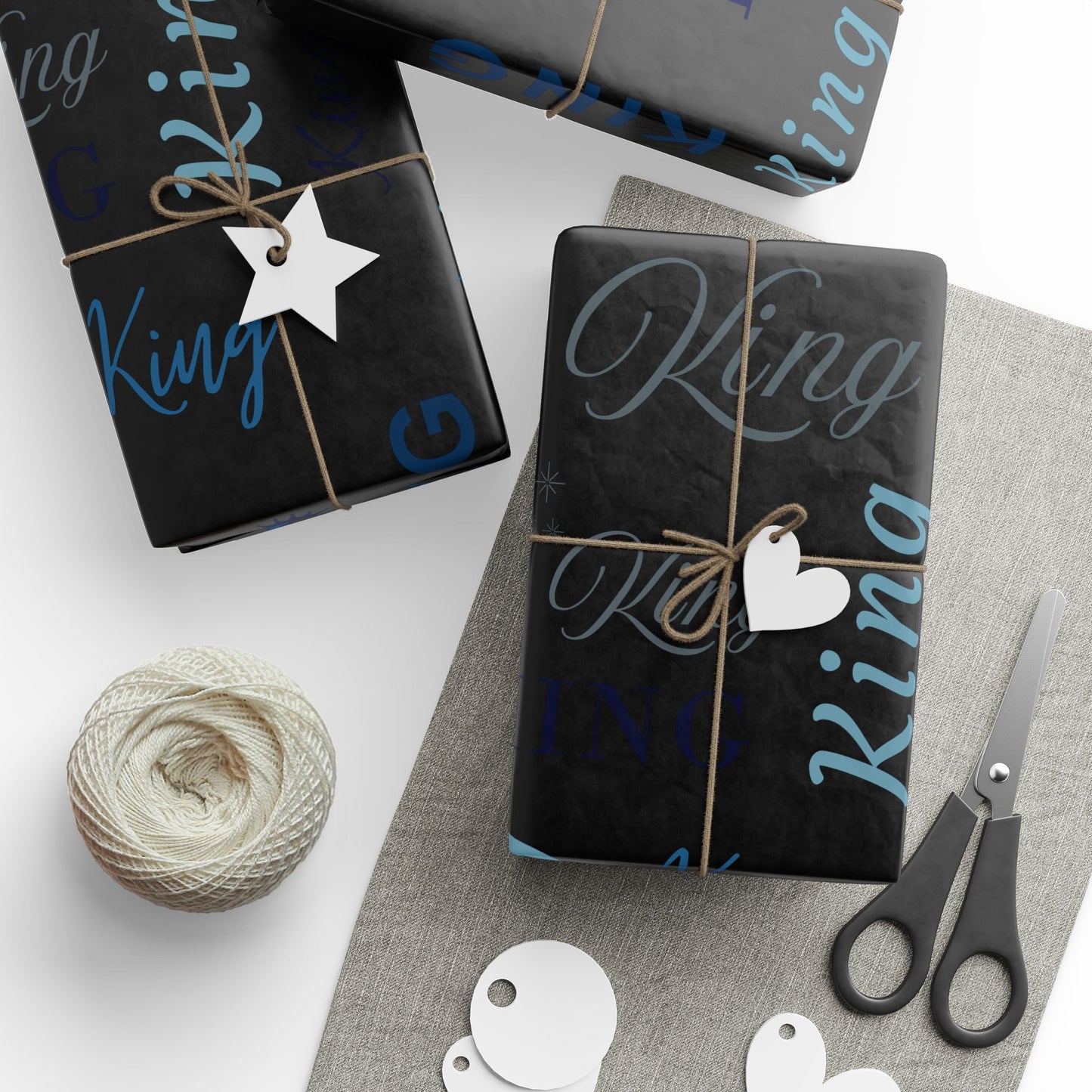 King, All Wrapped-up Wrapping Papers with Blue text