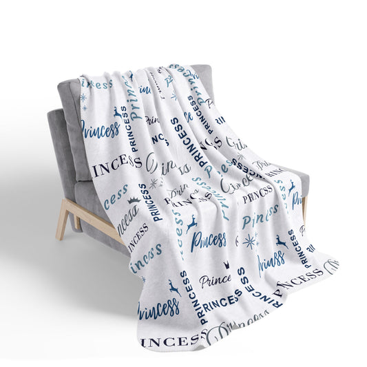 Princess, All Wrapped-up Fleece Sherpa Blanket with Blue text