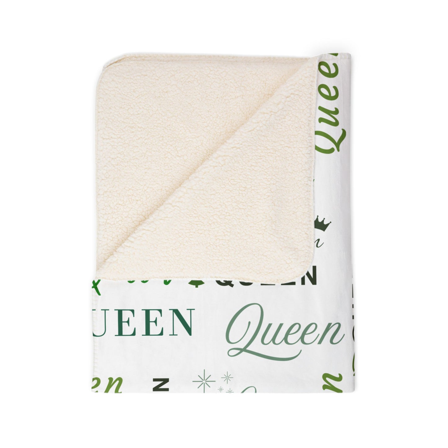 Queen, All Wrapped-up Fleece Sherpa Blanket with Green text