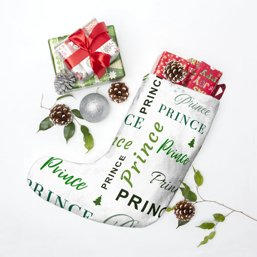 Christmas Stocking - Prince, All Wrapped-up with Green text