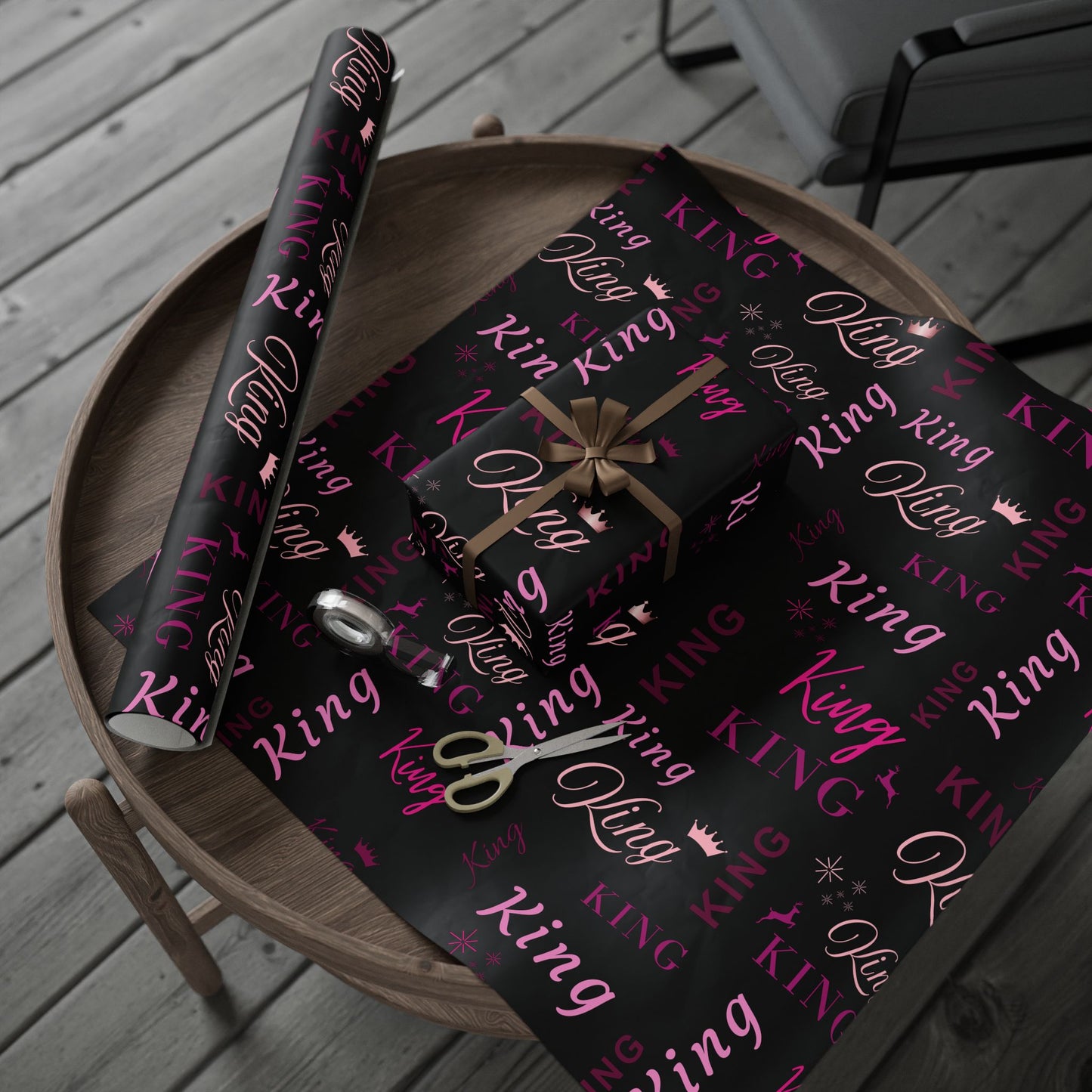 King, All Wrapped-up Wrapping Papers with Pink text