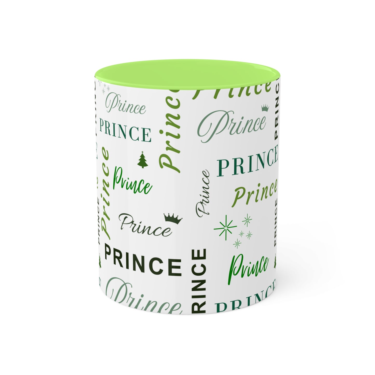 Coffee Mug - Prince Accent Mug with Green Text, 11oz Colorful Mug