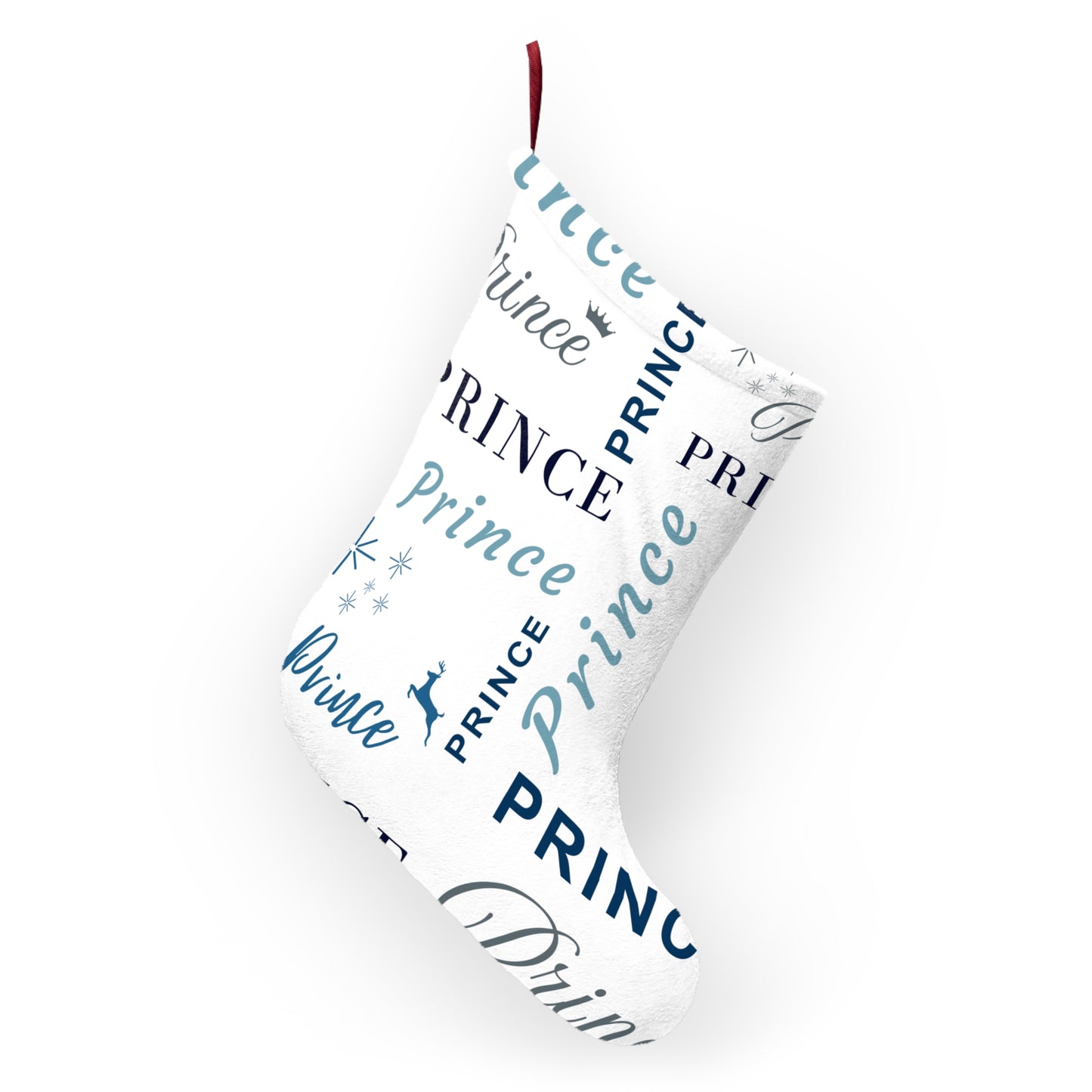 Christmas Stocking - Prince, All Wrapped-up with Blue text