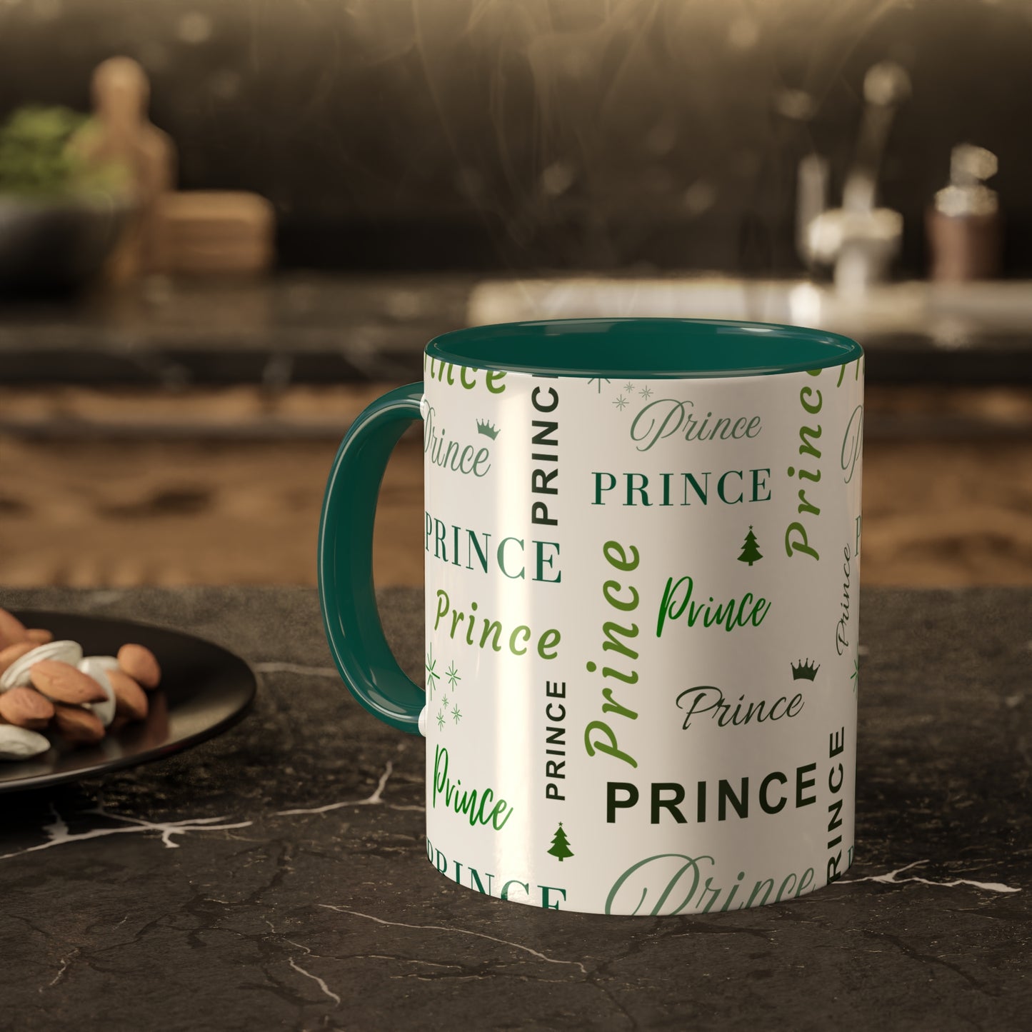 Coffee Mug - Prince Accent Mug with Green Text, 11oz Colorful Mug