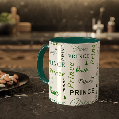 Coffee Mug - Prince Accent Mug with Green Text, 11oz Colorful Mug