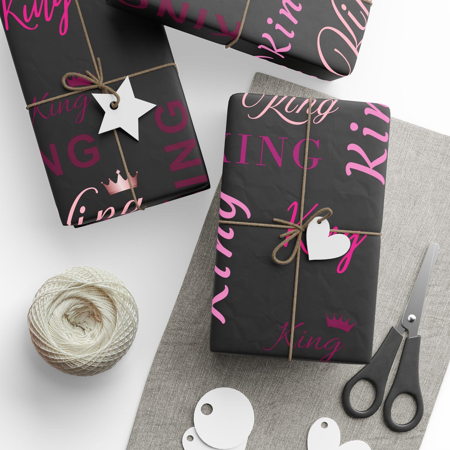 King, All Wrapped-up Wrapping Papers with Pink text