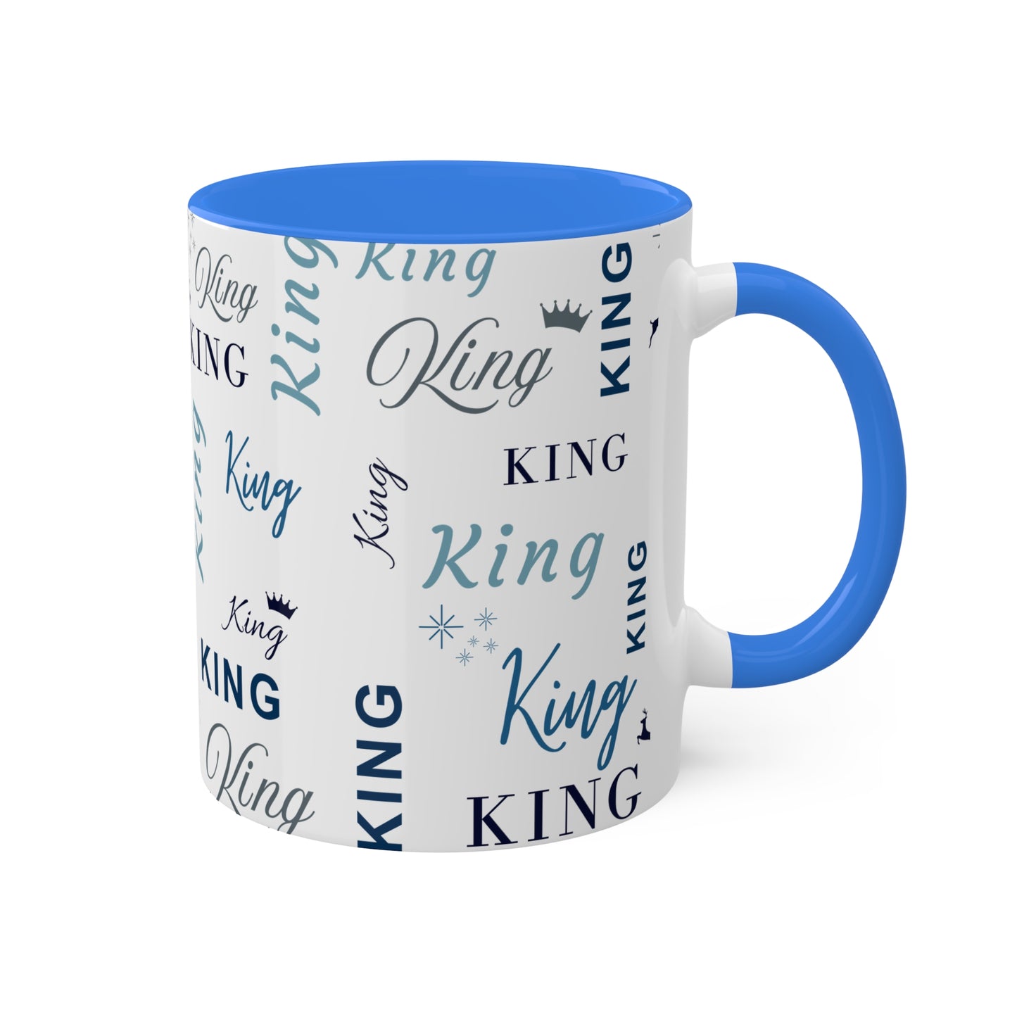 Coffee Mug - King Accent Mug with Blue Text, 11oz Colorful Mug