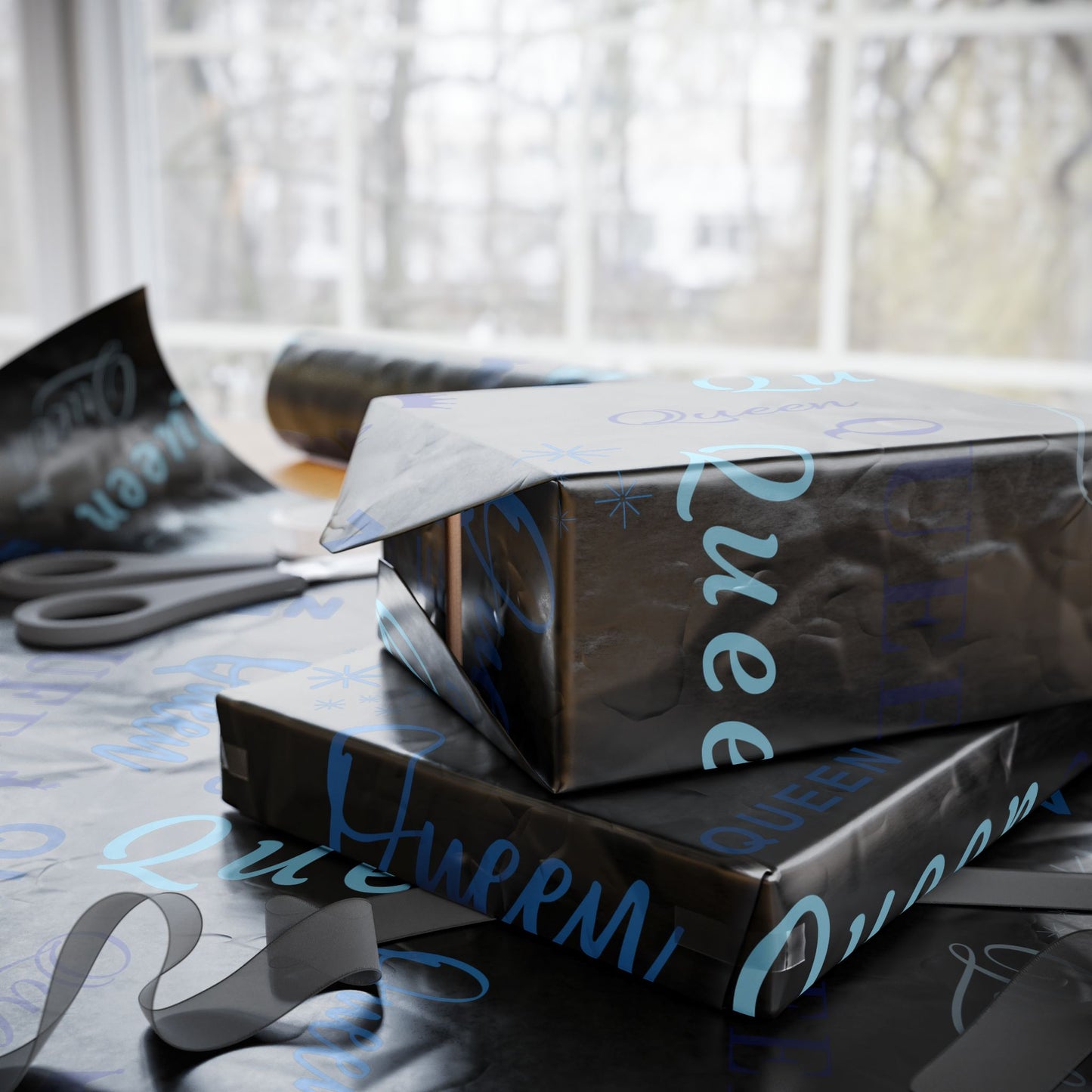 Queen, All Wrapped-up Wrapping Papers with Blue text