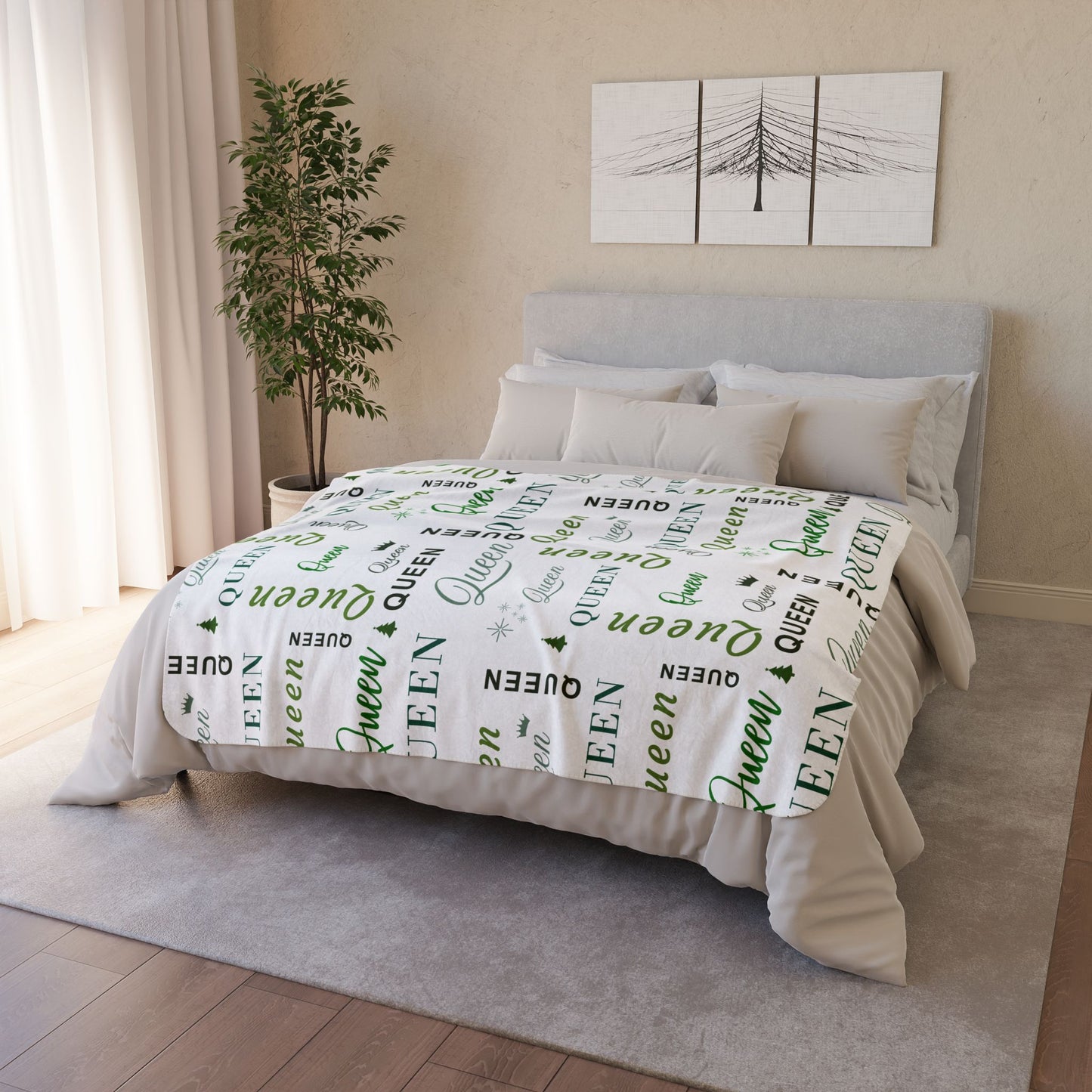 Queen, All Wrapped-up Fleece Sherpa Blanket with Green text