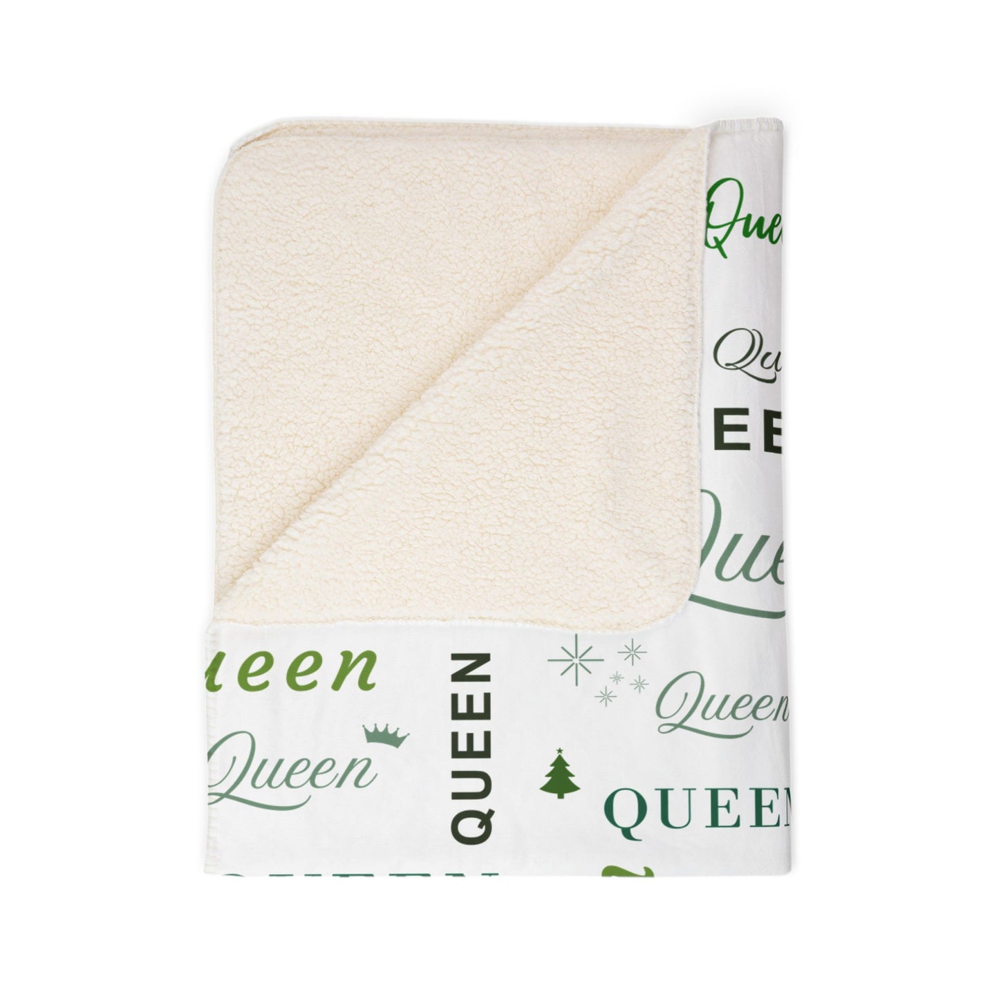 Queen, All Wrapped-up Fleece Sherpa Blanket with Green text