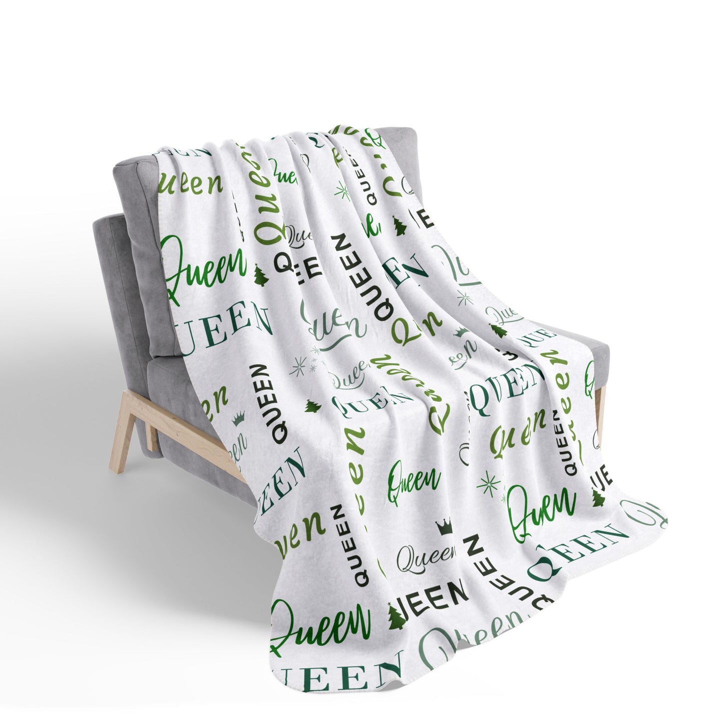 Queen, All Wrapped-up Fleece Sherpa Blanket with Green text