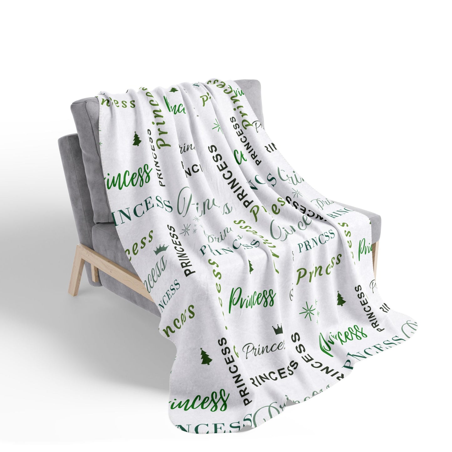 Princess, All Wrapped-up Fleece Sherpa Blanket with Green text