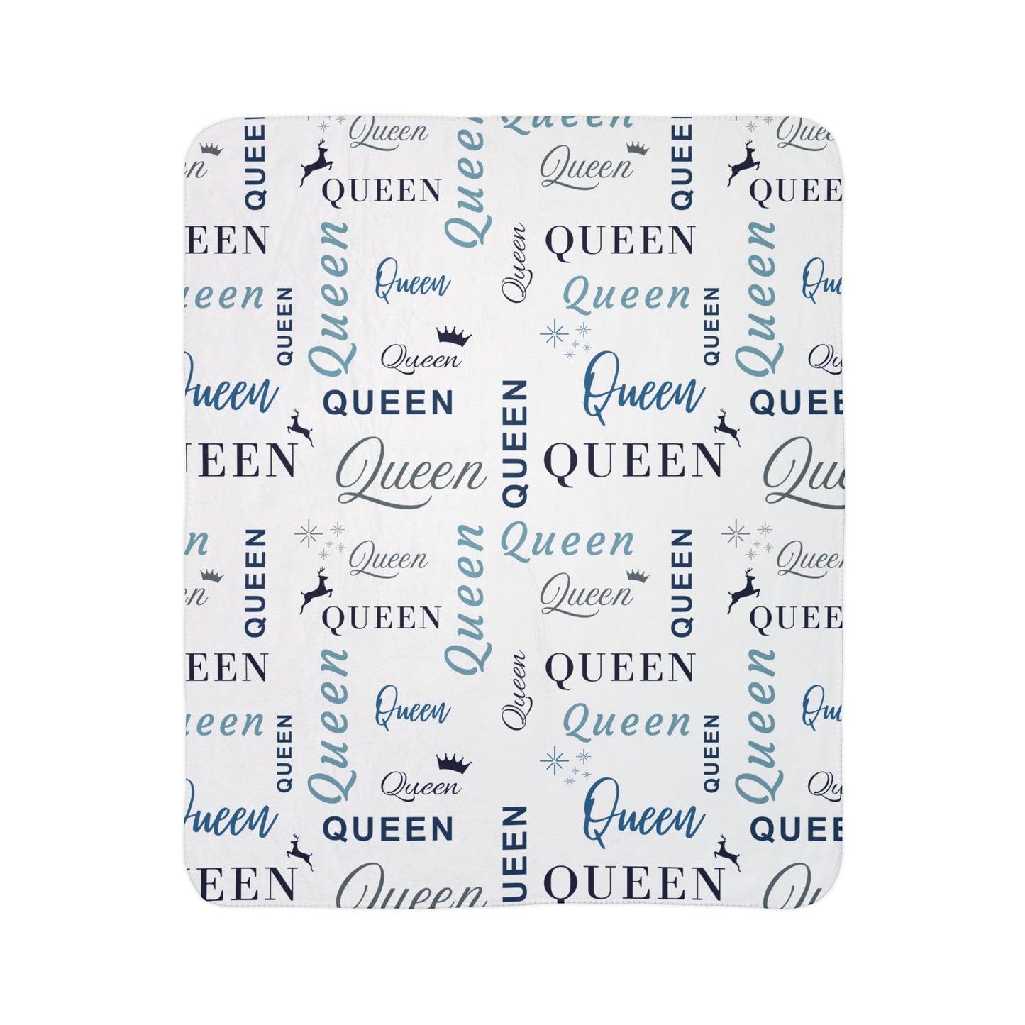 Queen, All Wrapped-up Fleece Sherpa Blanket with Blue text