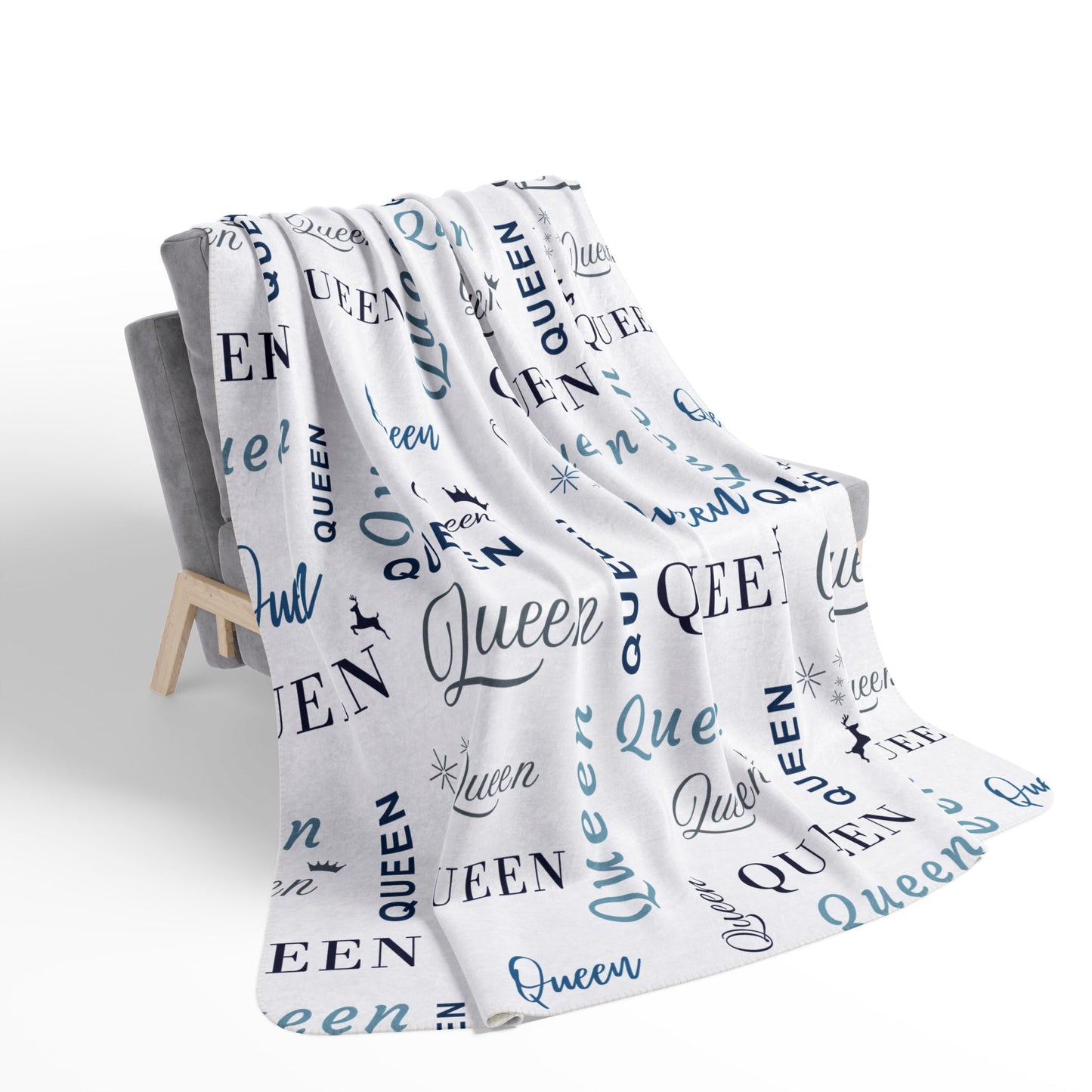 Queen, All Wrapped-up Fleece Sherpa Blanket with Blue text