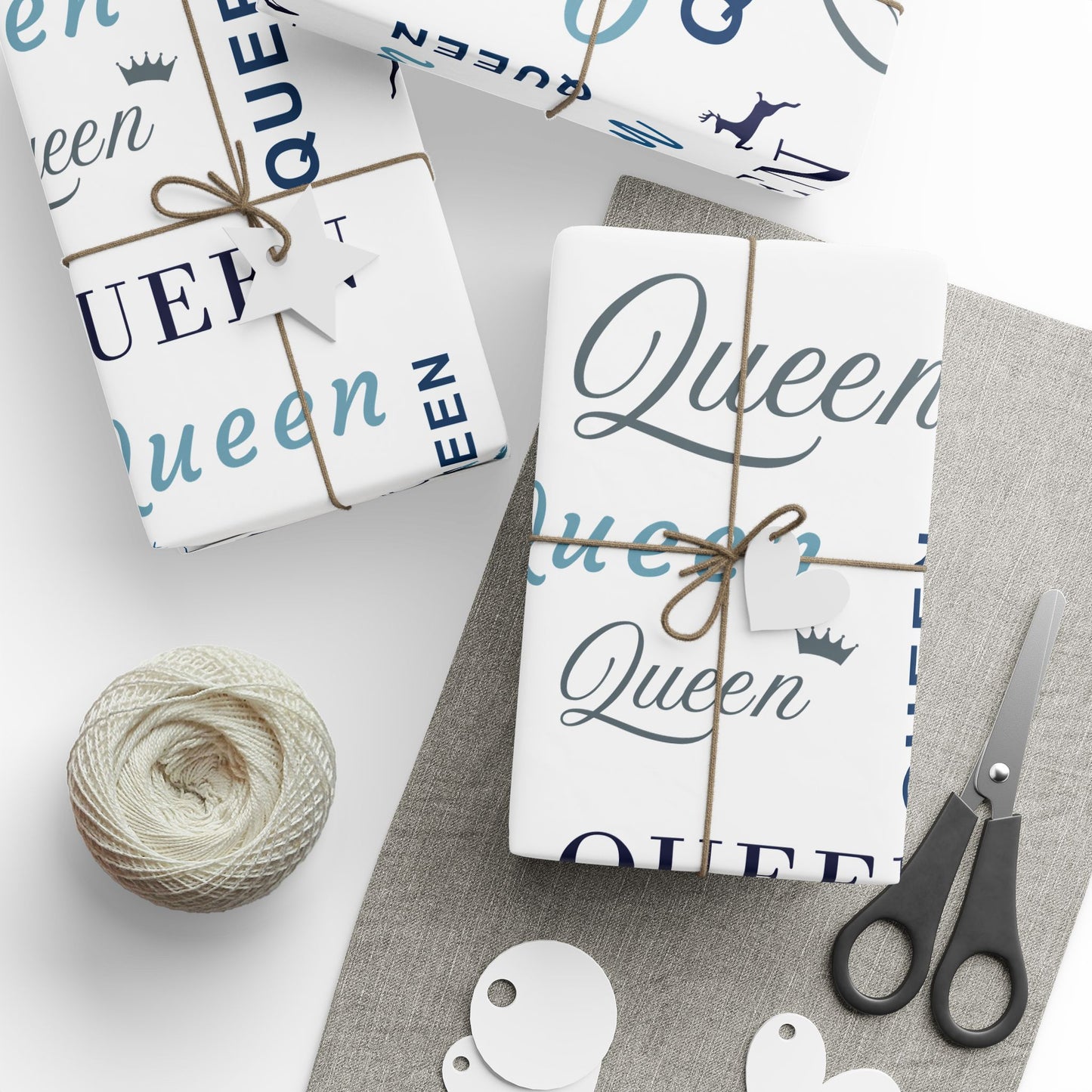 Queen, All Wrapped-up Wrapping Papers with Blue text