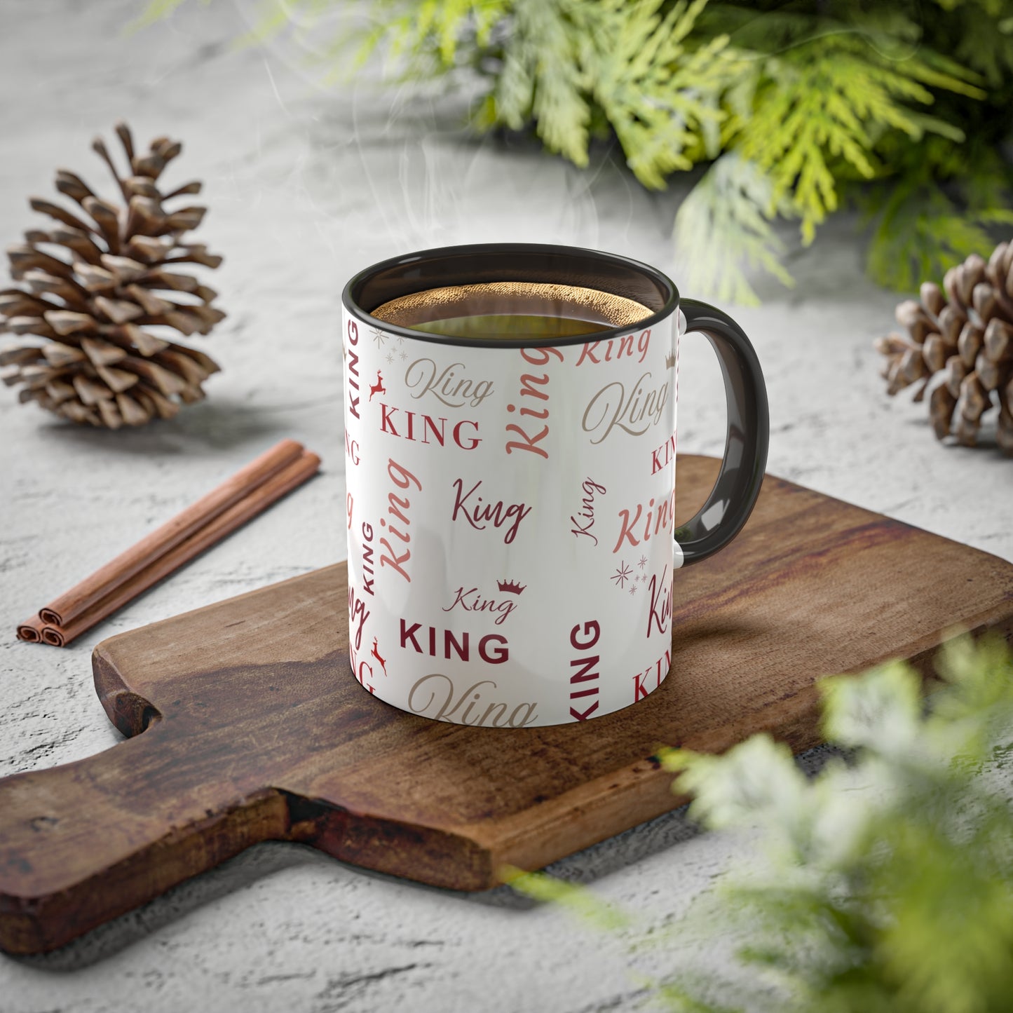 Coffee Mug - King Accent Mug with Red Text, 11oz Colorful Mug