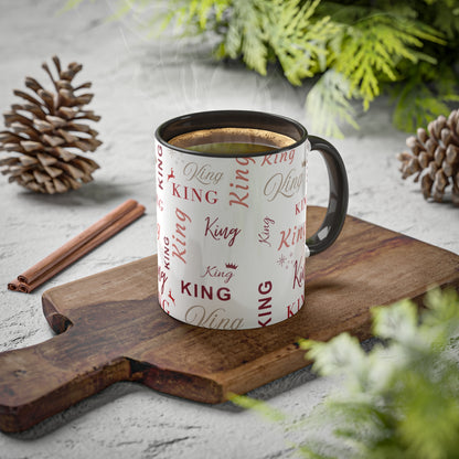 Coffee Mug - King Accent Mug with Red Text, 11oz Colorful Mug